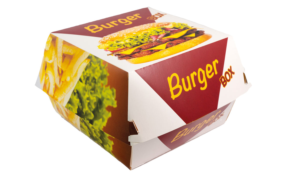 Verpackungen aus Pappe und Papier Hamburger Boxen Hamburgerbox Enjoy XXL - 14,5 x 14,5 x 7 cm